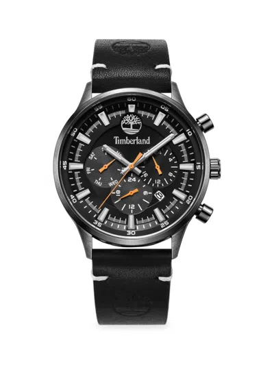 Timberland Men's Dress Sport 44mm Stainless Steel & Leather Strap Chronograph Watch In Black