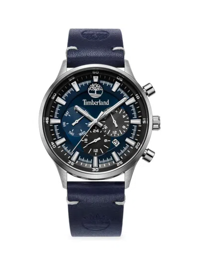 Timberland Men's Dress Sport 44mm Stainless Steel & Leather Strap Chronograph Watch In Blue