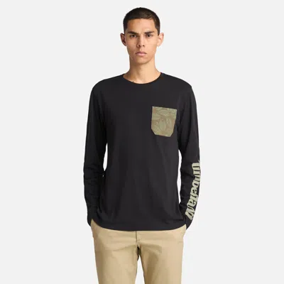 Timberland Men's Floral Chest Pocket Long-sleeve T-shirt In Black