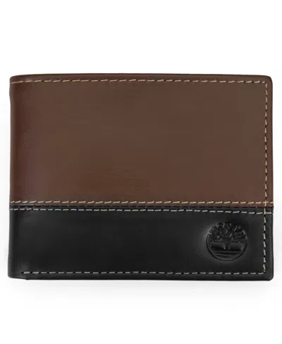 Timberland Men's Hunter Leather Two-tone Passcase Commuter Wallet In Brown,black