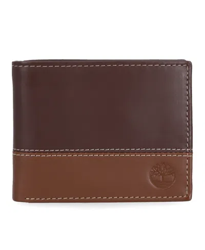 Timberland Men's Hunter Leather Two-tone Passcase Commuter Wallet In Brown