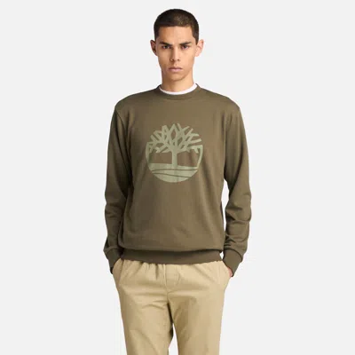 Timberland Men's Northwood Tree Logo Loopback Crew Neck Sweatshirt In Brown