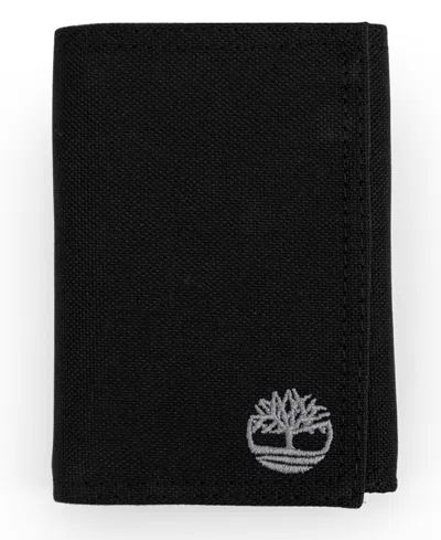Timberland Men's Nylon Trifold Leather Wallet In Black