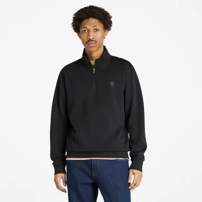 Timberland Men's Oyster River Brushed Back Quarter-zip Sweatshirt In Black