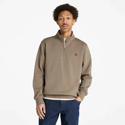 Timberland Men's Oyster River Brushed Back Quarter-zip Sweatshirt In Brown