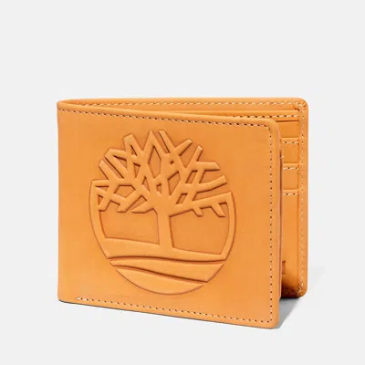 Timberland Men's Red Bank Oversized Tree-logo Passcase Wallet In Gold