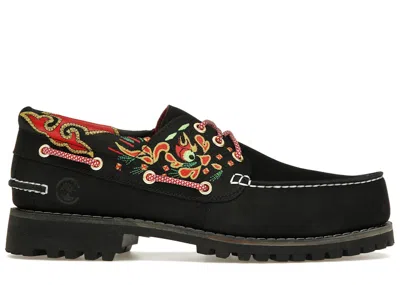 Pre-owned Timberland Men's  3eye Classic Lug Handsewn Boat Shoe Clot Sneakers In Black/red