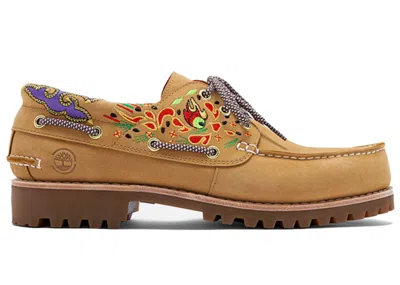 Pre-owned Timberland Men's  3eye Classic Lug Handsewn Boat Shoe Clot Sneakers In Wheat/purple In Multi