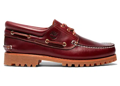 Pre-owned Timberland Men's  3eye Lug Handsewn Boat Shoe Sneakers In Burgundy