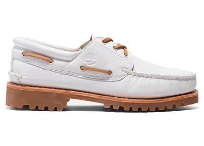 Pre-owned Timberland Men's  3eye Lug Handsewn Boat Shoe Sneakers In White