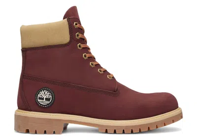 Pre-owned Timberland Men's  6" Premium Waterproof Boot Beige Nubuck Sneakers In Burgundy
