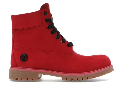 Pre-owned Timberland Men's  6" Premium Waterproof Boot Black Sneakers In Medium Red