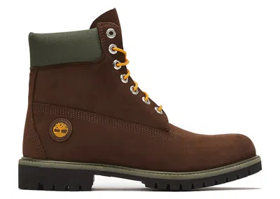 Pre-owned Timberland Men's  6" Premium Waterproof Boot Green Sneakers In Dark Brown