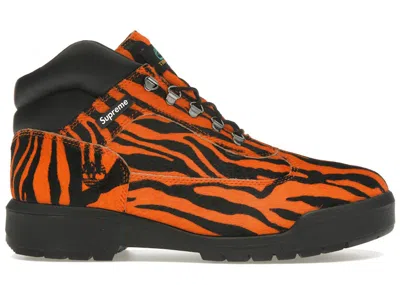 Pre-owned Timberland Men's  Field Boot Mid Lace Up Supreme Tiger Sneakers In Orange/black In Multi