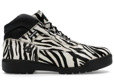 Pre-owned Timberland Men's  Field Boot Mid Lace Up Supreme Zebra Sneakers In White/black