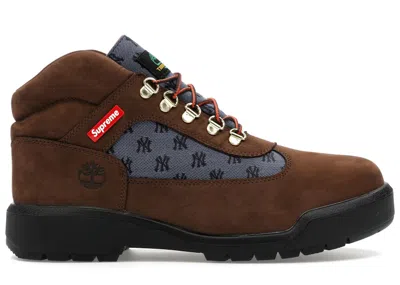 Pre-owned Timberland Men's  Field Boot Supreme New York Yankees Sneakers In Brown/blue