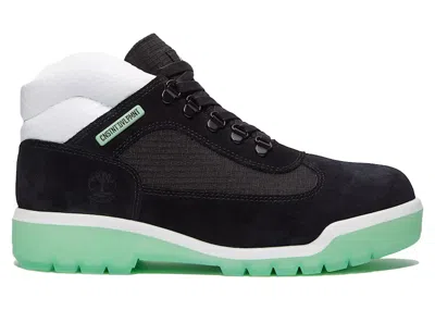 Pre-owned Timberland Men's  Field Boot Waterproof Cnstnt Dvlpmnt Black Sneakers In Black Suede/green Glow In Multi