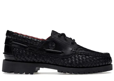 Pre-owned Timberland Men's  Woven Leather 3eye Lug Supreme Sneakers In Black