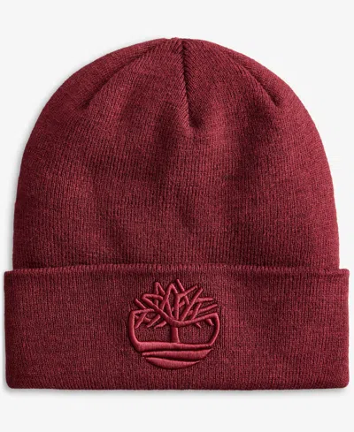 Timberland Men's Tonal 3d Embroidered Beanie Hat In Burgundy
