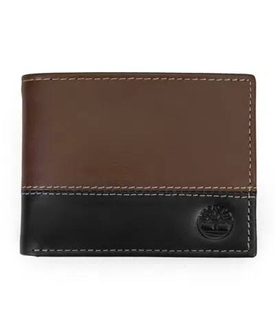 Timberland Men's Two-tone Trifold Leather Wallet In Brown,black