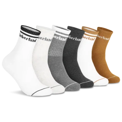 Timberland Mens Millboro High Quarter Socks 6 Pack In White/wheat/black