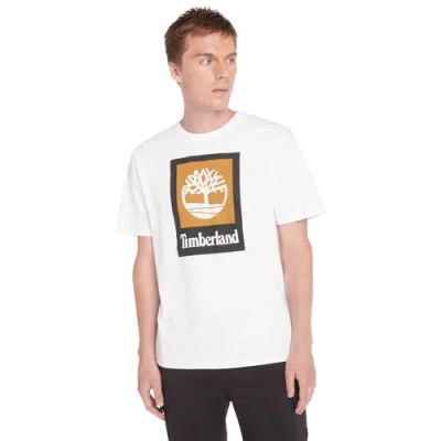 Timberland Mens  Square Stack Logo Short-sleeve T-shirt In White