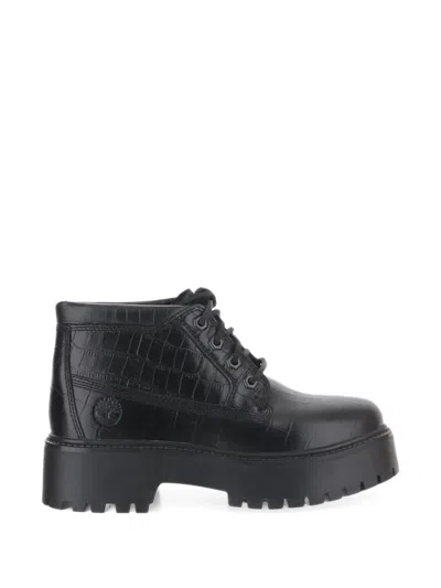 Timberland Mid Stone Street Crocodile-effect Ankle Boots In Black
