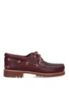 Timberland 'authentic' Brown Loafers With Embossed Logo On The Side In Red