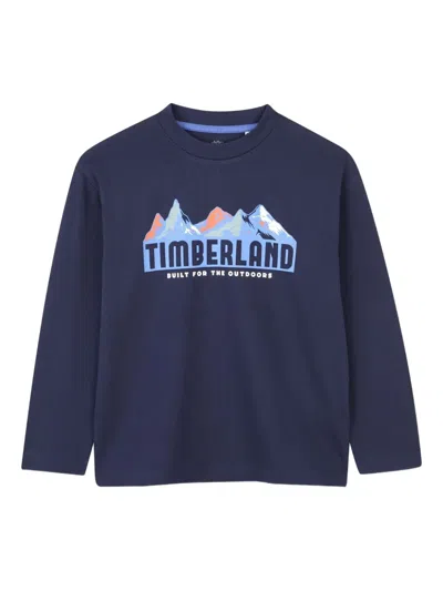 Timberland Kids' Mountain-graphic Long-sleeved T-shirt In Blue