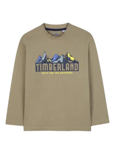 Timberland Kids' Mountain-graphic Long-sleeved T-shirt In Brown