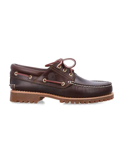 Timberland Authentic Brown Loafers With Embossed Logo On The Side In Leather Man In Burgundy