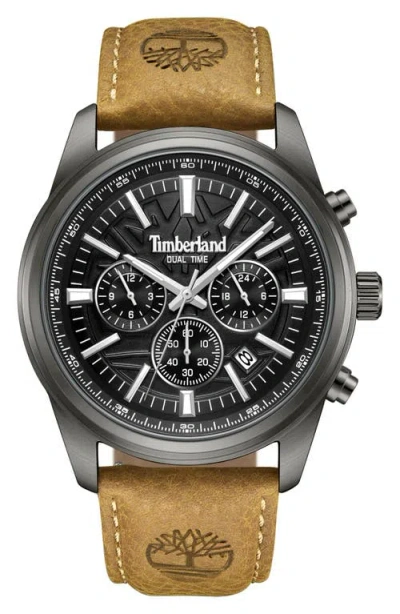 Timberland Northbridge Multifunction Chronograph Leather Strap Watch, 45mm In Tan