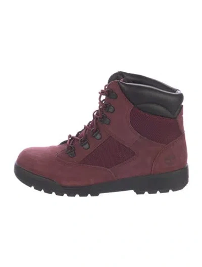 Pre-owned Timberland Nubuck Colorblock Pattern Combat Boots In Burgundy
