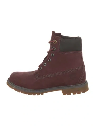 Pre-owned Timberland Nubuck Colorblock Pattern Combat Boots In Burgundy