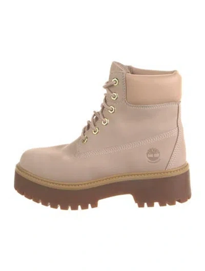 Pre-owned Timberland Nubuck Leather Trim Embellishment Boots In Pink
