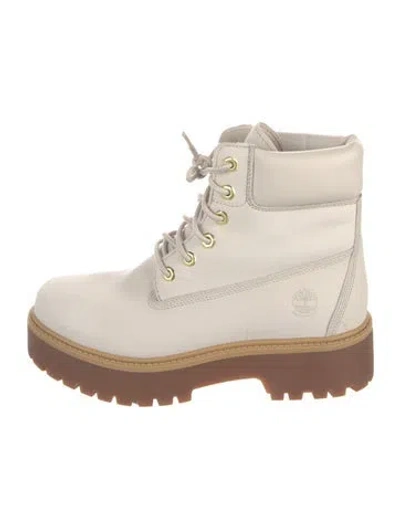 Pre-owned Timberland Nubuck Leather Trim Embellishment Combat Boots In Neutral