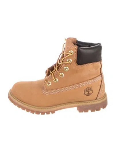 Pre-owned Timberland Nubuck Leather Trim Embellishment Lace-up Boots In Neutrals