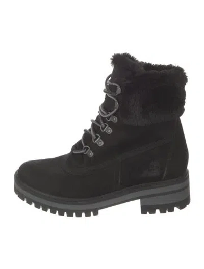 Pre-owned Timberland Nubuck Printed Combat Boots In Black