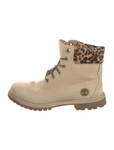 Pre-owned Timberland Nubuck Printed Combat Boots In Neutral
