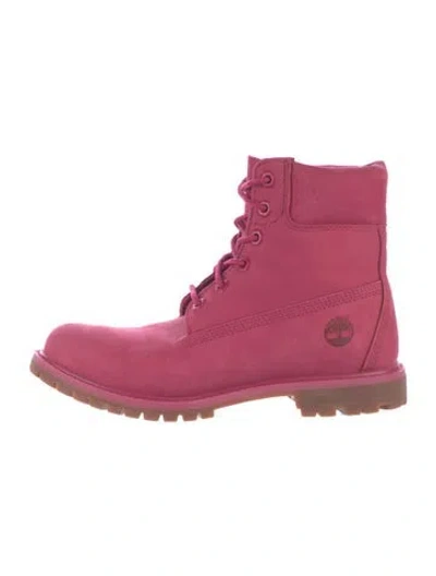 Pre-owned Timberland Nubuck Whipstitch Trim Combat Boots In Pink