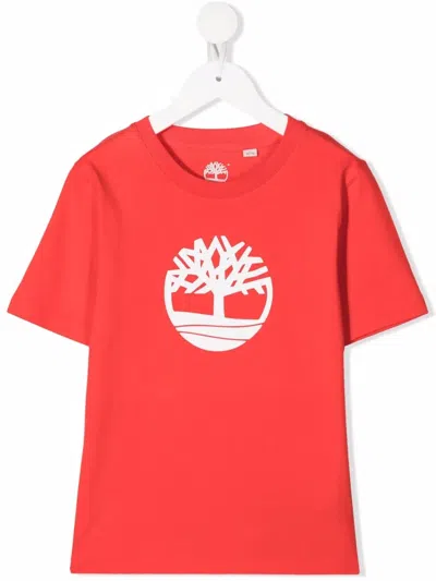 Timberland Kids' Organic Cotton Logo-print T-shirt In Orange