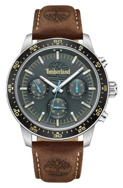 Timberland Parkman Multifunction Chronograph Leather Strap Watch, 44mm In Dark Brown