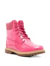 Timberland Patent-leather Lace-up Boots In Pink