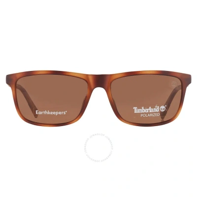 Timberland Polarized Brown Rectangular Men's Sunglasses Tb9266 52h 57 In Brown / Dark