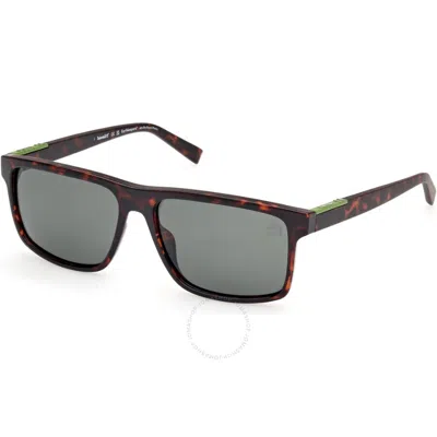 TIMBERLAND TIMBERLAND POLARIZED GREEN RECTANGULAR MEN'S SUNGLASSES TB00006 52R 58