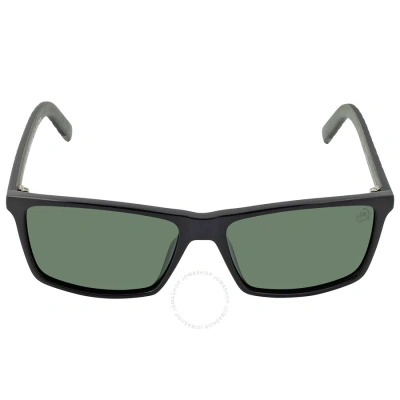 Timberland Polarized Green Rectangular Men's Sunglasses Tb9222 01r 56 In Black / Green