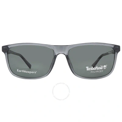 Timberland Polarized Green Rectangular Men's Sunglasses Tb9266 20r 57 In Green / Grey