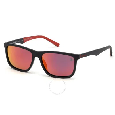 Timberland Polarized Red Rectangular Men's Sunglasses Tb9174 02d 56 In Black