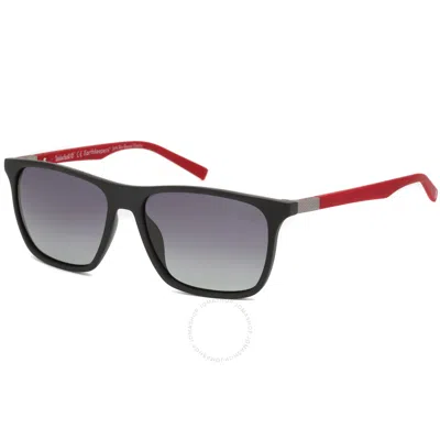 Timberland Polarized Smoke Rectangular Men's Sunglasses Tb9198 02d 58 In Black / Grey