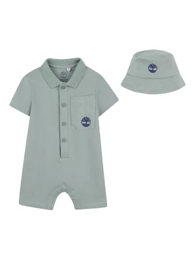 Timberland Babies' Polo-neck Cotton Romper (set Of Two) In Green